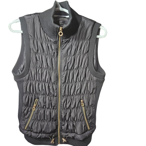 Calvin Klein Performance Black Quilted Vest With Gold Zipper & Smartphone Pocket - Picture 1 of 5